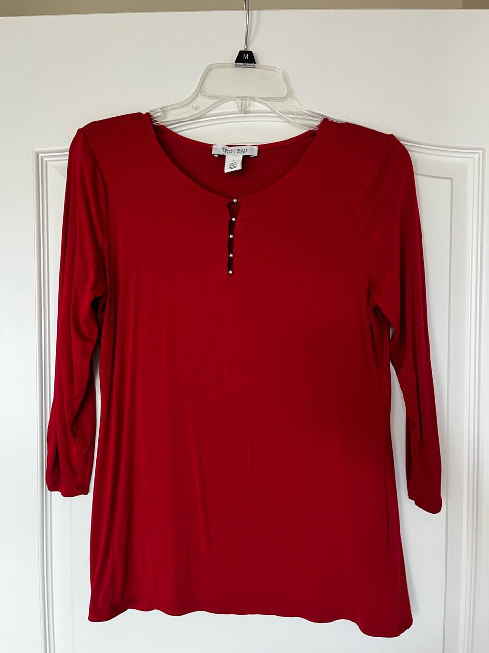 White House Black Market Red Three-Quarter Sleeve Henley Top